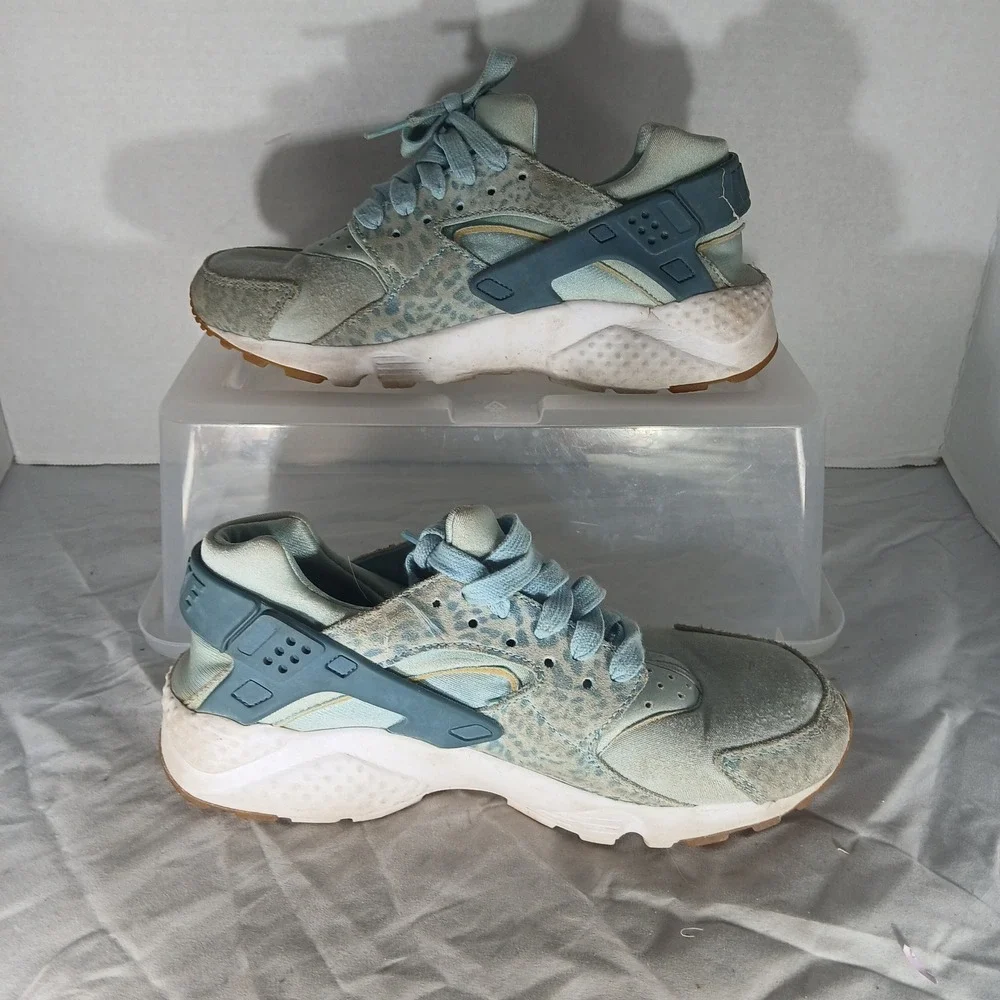 Nike Air Huarache Youth GS Shoes Light Blue Leopard‎ Print Sneakers Size 7Y